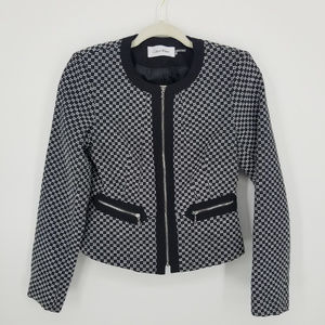 Calvin Klein Black and White Collarless Blazer